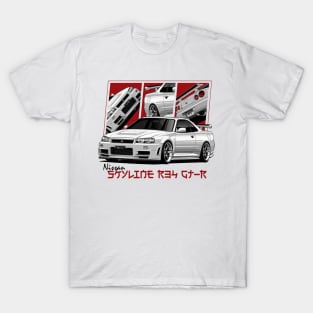 Nissan Skyline r34 GTR White, JDM Car T-Shirt